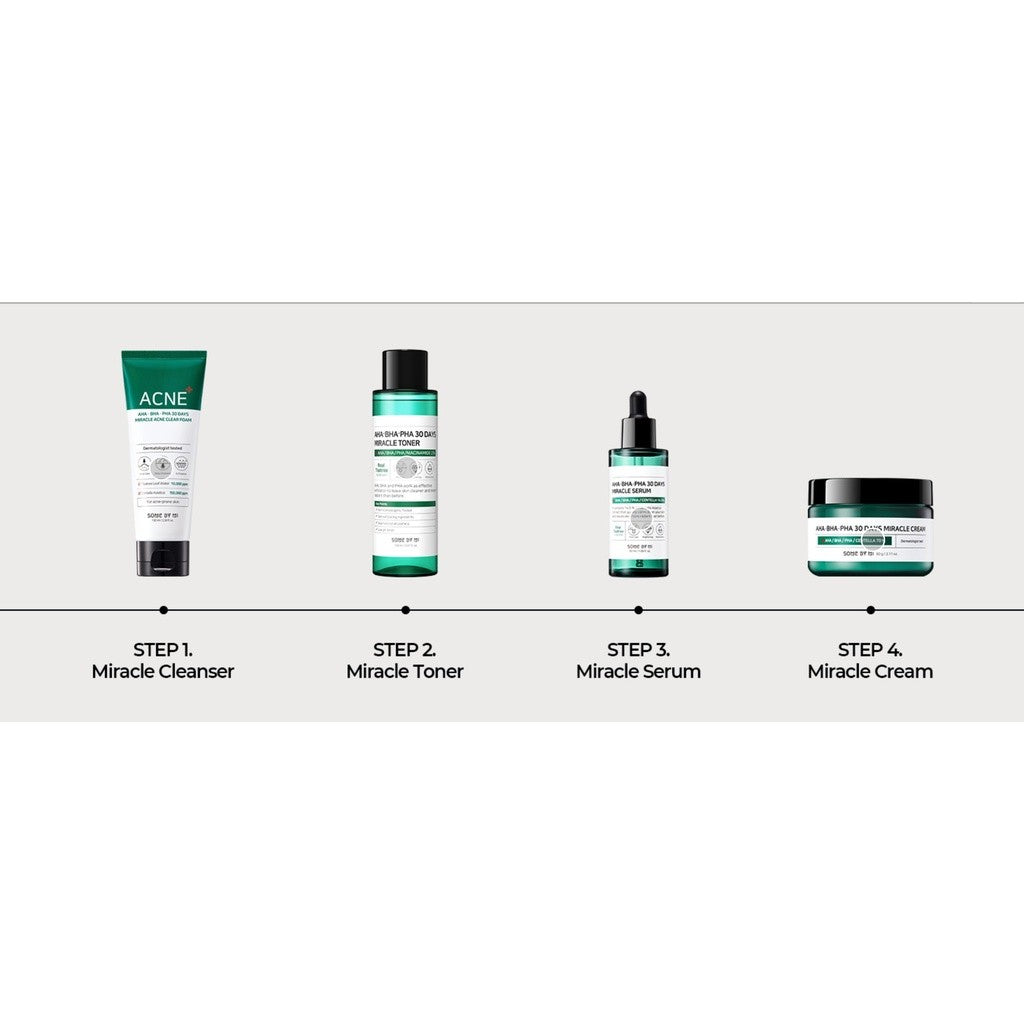 SOME BY MI AHA BHA PHA 30 Days Miracle Serum - 1.69Oz, 50ml - Made from Tea tree Leaf Water for Sensitive Skin - Sebum, Blemish Care and Remove Dead Cells - Facial Skin Care