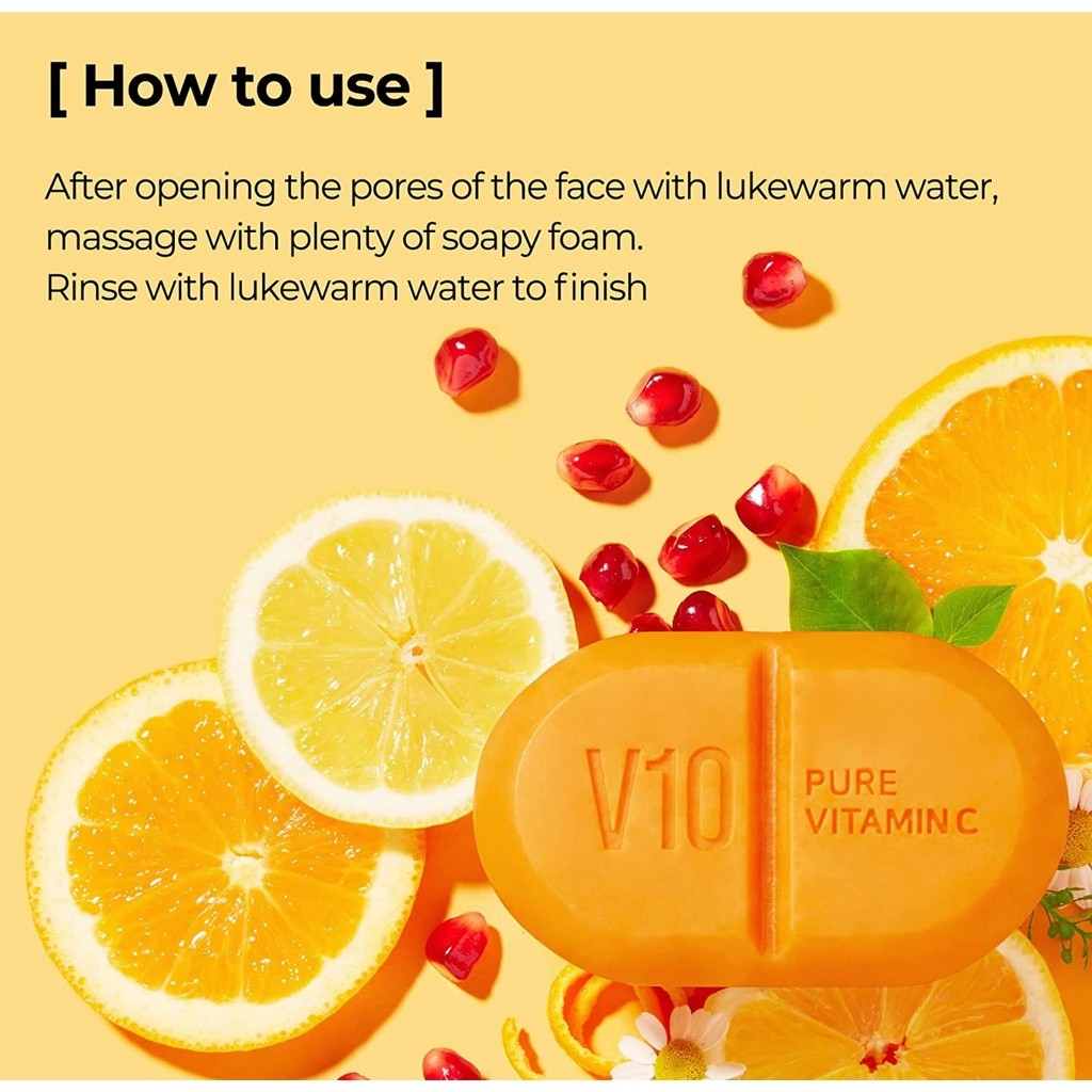 SOME BY MI Pure vitamin C V10 cleansing bar 106g, Brightening, Remove Impurities, Moisturized Finish, Blemish Care, Natural Ingredients, Korean Skin Care