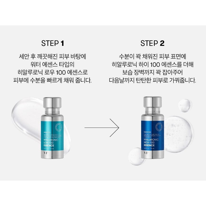 VT Hyaluronic High 100(2%) / Low 100(3%) Essence 30ml (2 Types)