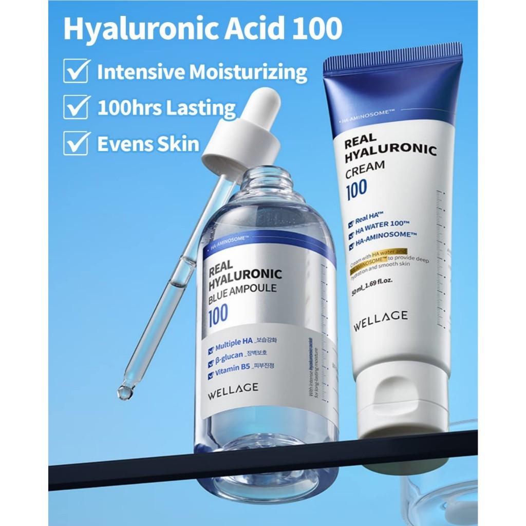 WELLAGE Real Hyaluronic Cream 100, 80mL | Ultra Moisturizing Face Moisturizer with 500,000ppm Hyaluronic Acid for 100hr Deep Hydration