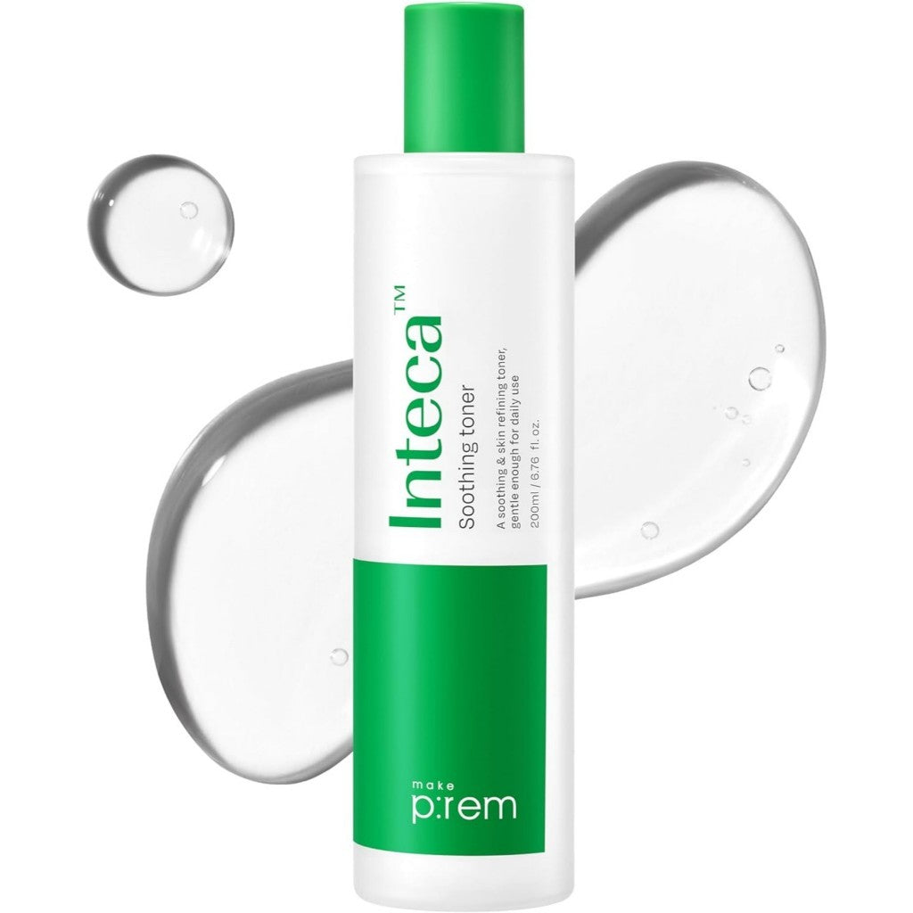 MAKE PREM INTECA Intensive Soothing CICA Facial Toner, 200mL | Sub-Acidic 5.5pH PHA Mild Exfoliating Vegan