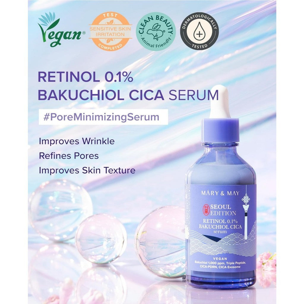 MARY&MAY Seoul Edition Serum (3 Types) | Retinol 0.1% Bakuchiol Cica / Idebenone Blackberry Complex / Rice Niacin 10% Triple Vitamin