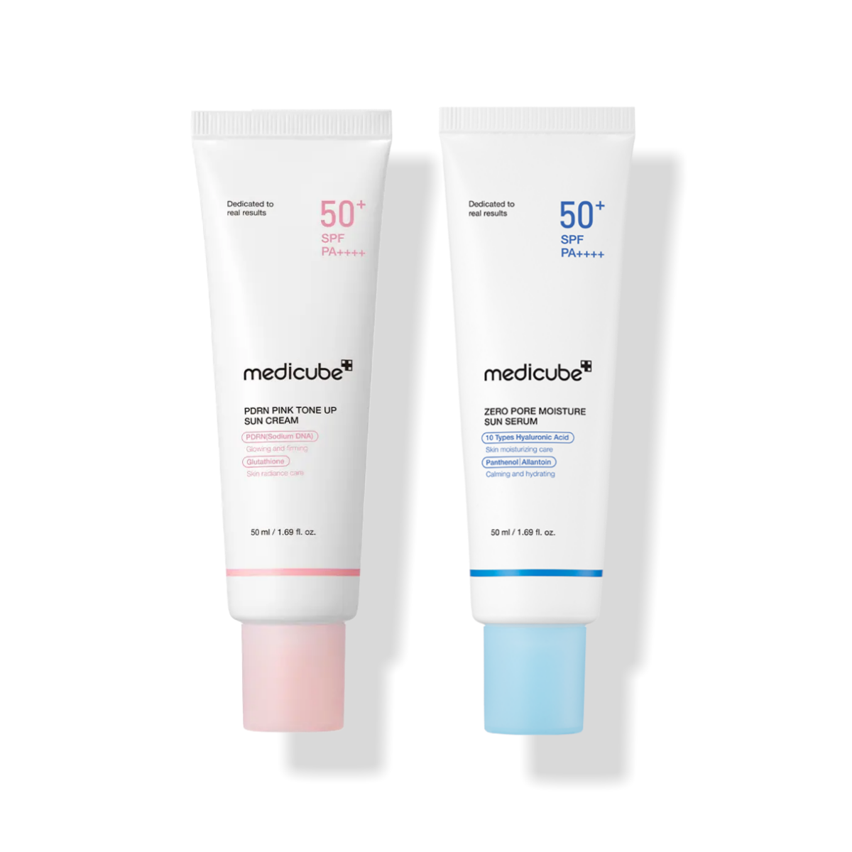 MEDICUBE PDRN Pink Tone-up Sunscreen 50ml, Zero Pore Sun Serum 50ml