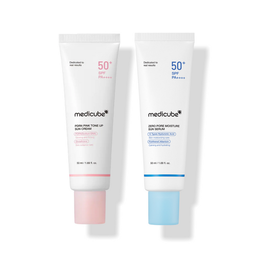 MEDICUBE PDRN Pink Tone-up Sunscreen 50ml, Zero Pore Sun Serum 50ml