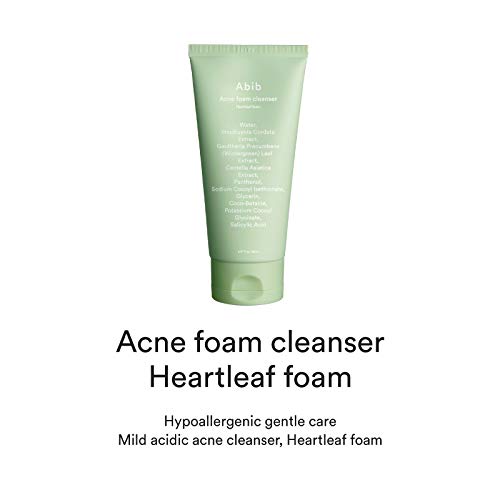 Abib Acne Foam Cleanser Heartleaf Foam 5.07 fl oz / 150 ml I Hydrating Mild Acidic Daily Facial Cleanser, Panthenol B5 Soothing for Irritated Skin and Acne Pimple Care