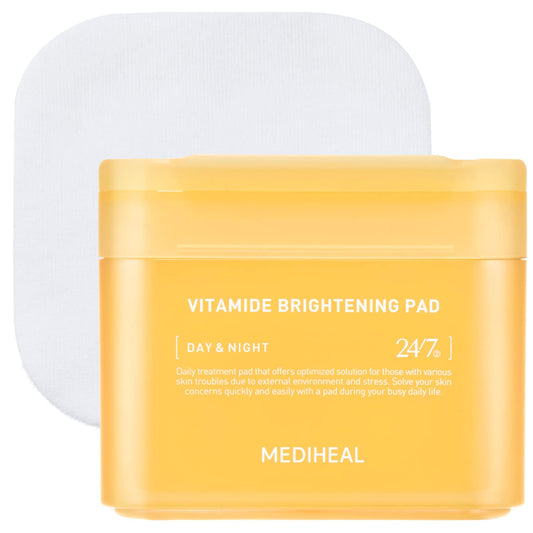 MEDIHEAL Vitamide Brightening Pad - Vegan Face Hypoallergenic Pads with Niacinamide, Sea Buckthorn - Radiance Boosting Pads for Clear, Illuminating Skin 100 Pads
