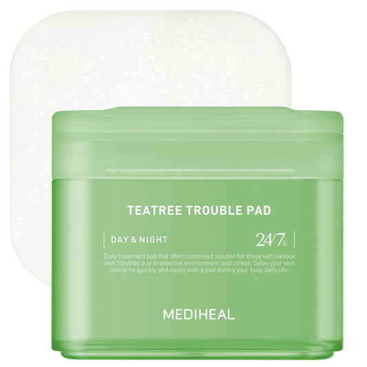 MEDIHEAL Teatree Trouble Pad - Square Cotton Facial Toner Pads with Tea Tree & Lactobacillus - Soothing Pads to Calm Sensitive & Acne Prone Skin- Vegan Face Gauze Pads, 100 Pads