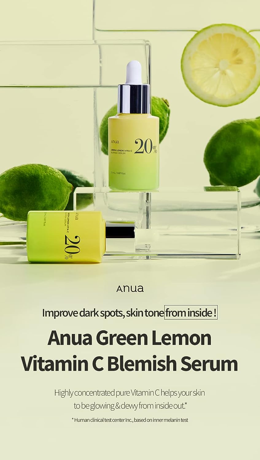 Anua Green Lemon Vitamin C Serum with Vitamin E, Hyaluronic & Ferulic Acid 0.67 fl.oz / 20ml