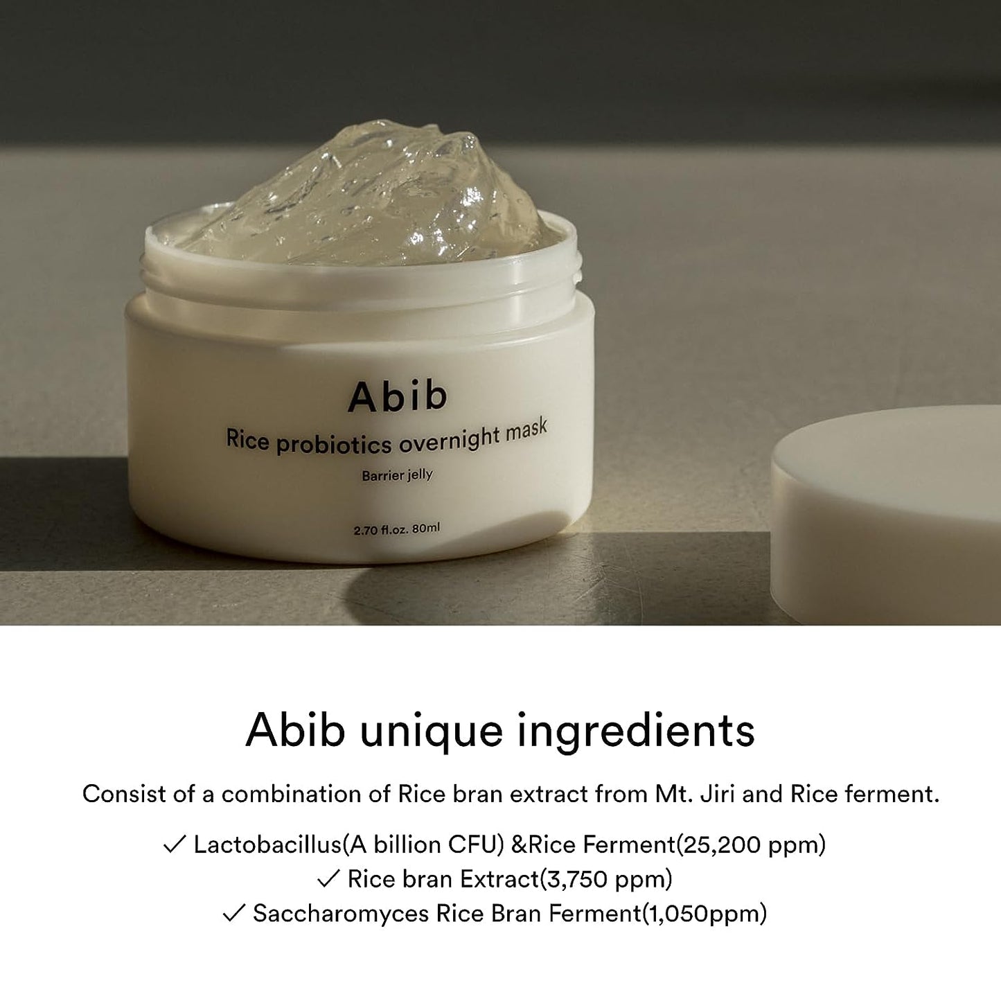 Abib Rice Probiotics Overnight Mask Barrier Jelly 2.71 fl oz I Intensive Hydrating Nourishing for Skin Barrier, Bouncy Skin Texture, Less Stress