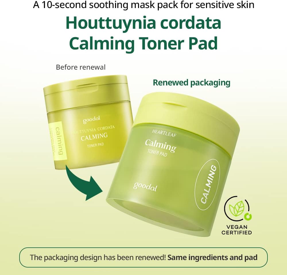 GOODAL Heart Leaf Calming Toner Pad for All Skin Types, Houttuynia Cordata Intense Calming Care, Deeply Moisturizing, Instantly Hydrating, and Toning