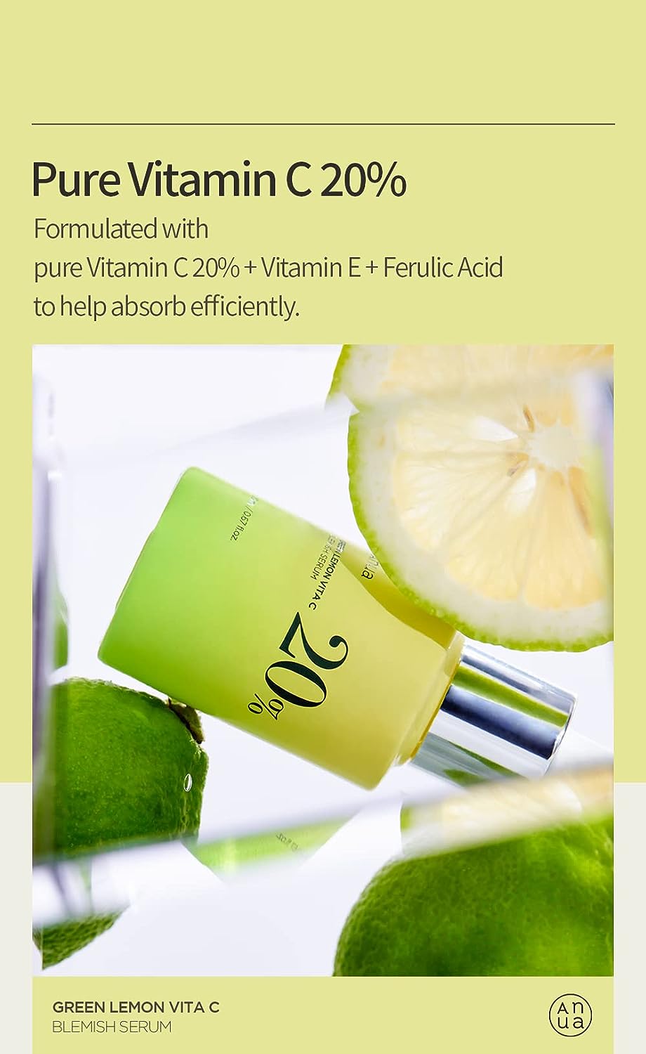 Anua Green Lemon Vitamin C Serum with Vitamin E, Hyaluronic & Ferulic Acid 0.67 fl.oz / 20ml