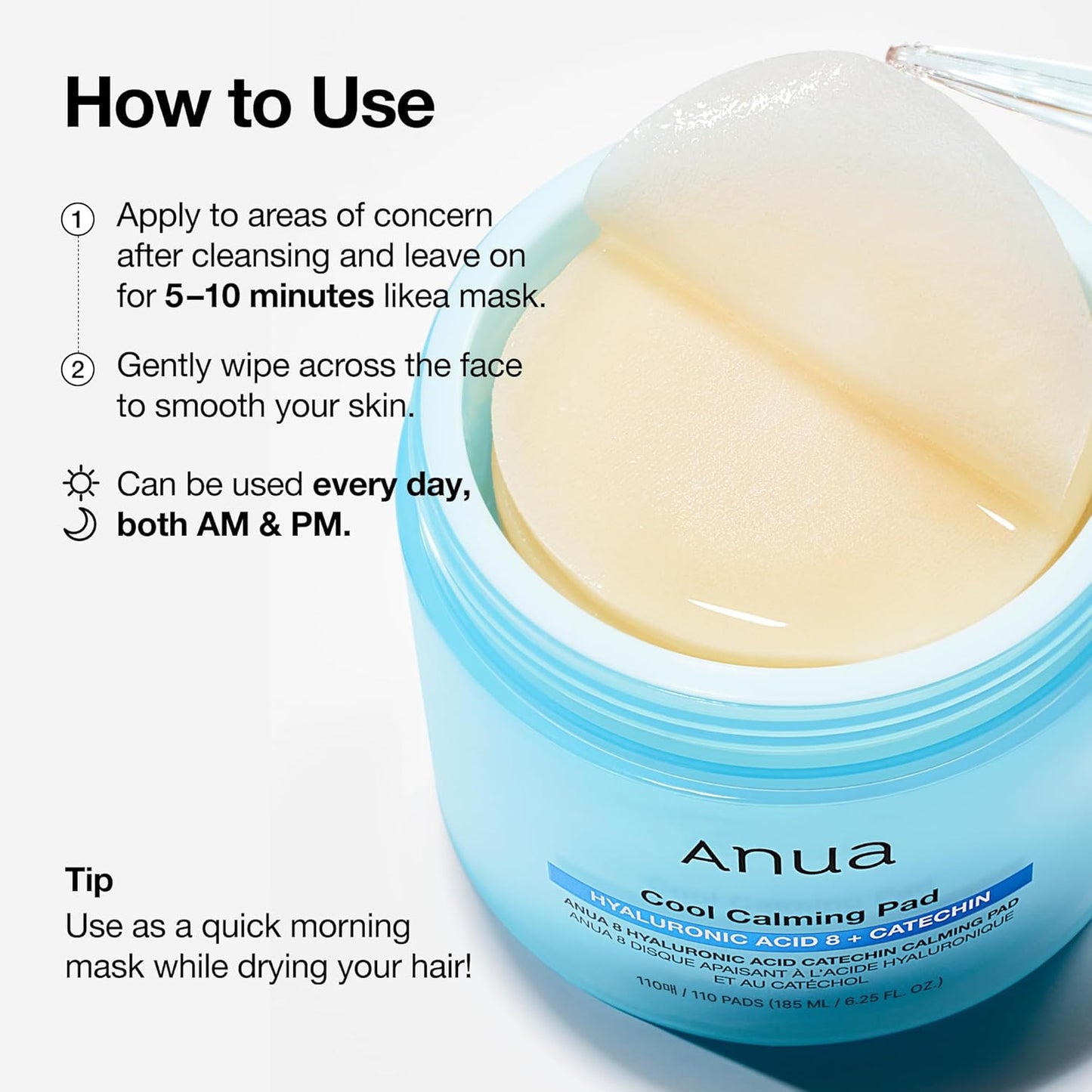 ANUA 8 Hyaluronic Acid Catechin Calming Pad 110 Pads 185ml