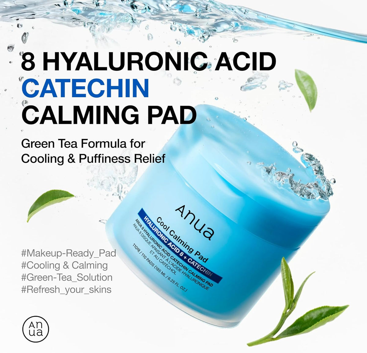ANUA 8 Hyaluronic Acid Catechin Calming Pad 110 Pads 185ml