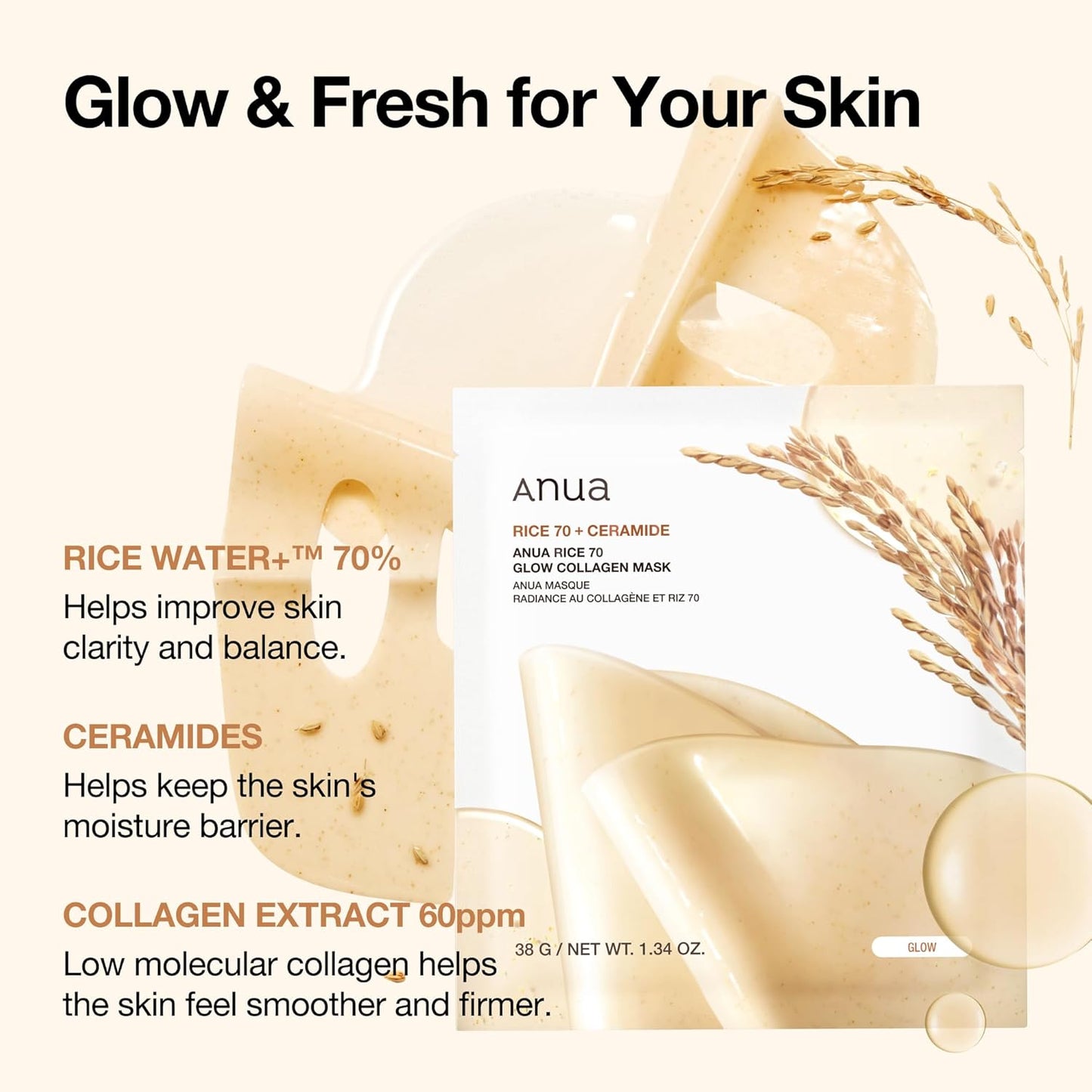 ANUA Rice 70 Glow Collagen Mask (2 Options)