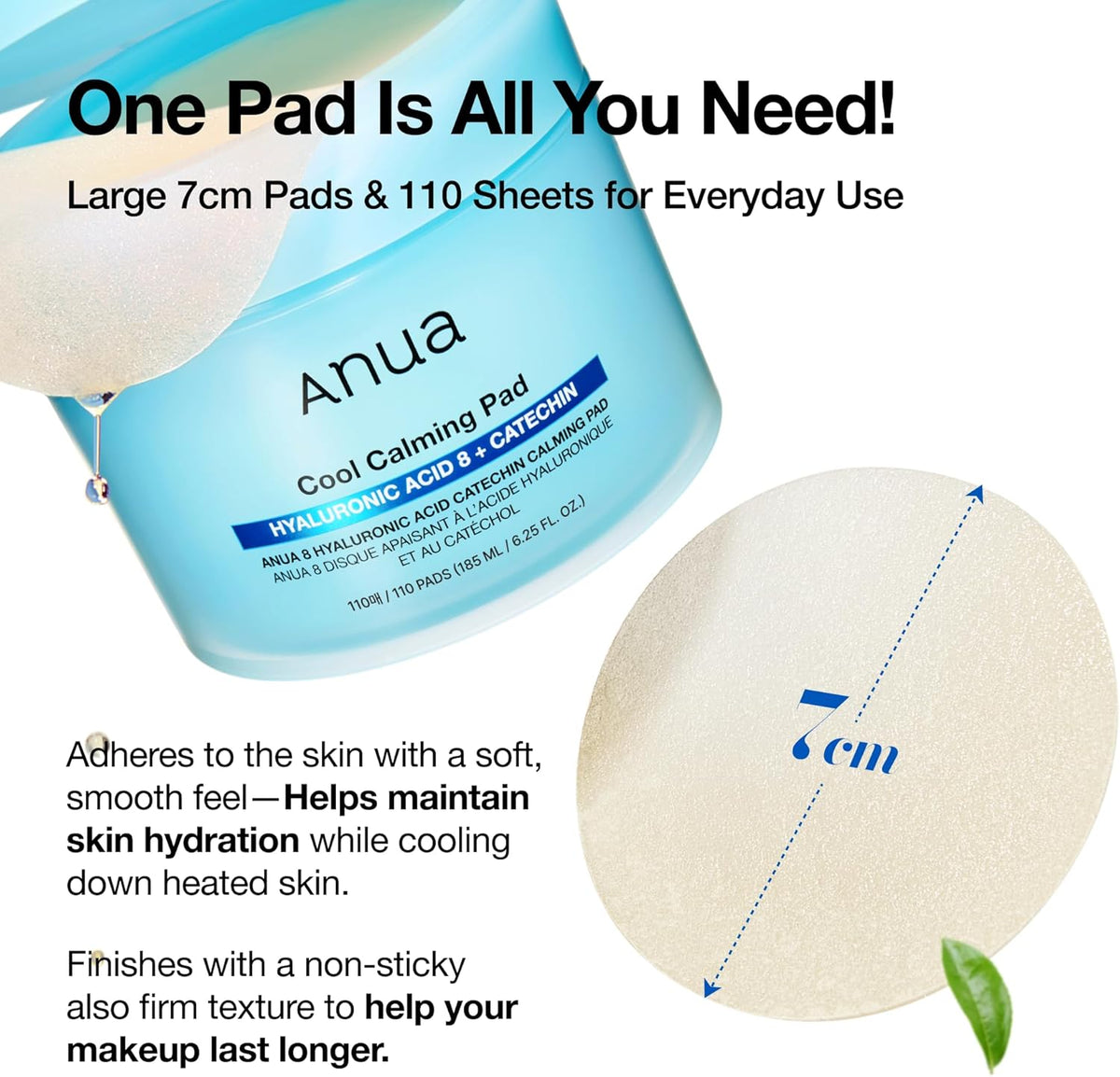 ANUA 8 Hyaluronic Acid Catechin Calming Pad 110 Pads 185ml