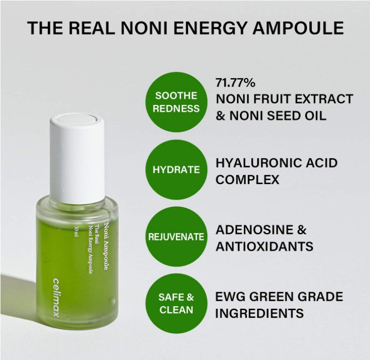 Celimax Noni Energy Ampoule (10ml/30ml/50ml) | with 71.77% Noni Extract, Hydrating, Moisturizing & Soothing Serum