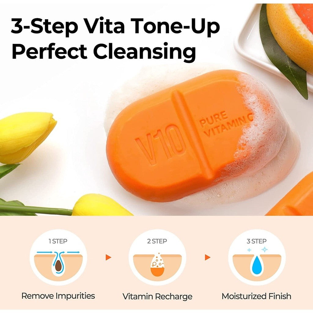SOME BY MI Pure vitamin C V10 cleansing bar 106g, Brightening, Remove Impurities, Moisturized Finish, Blemish Care, Natural Ingredients, Korean Skin Care