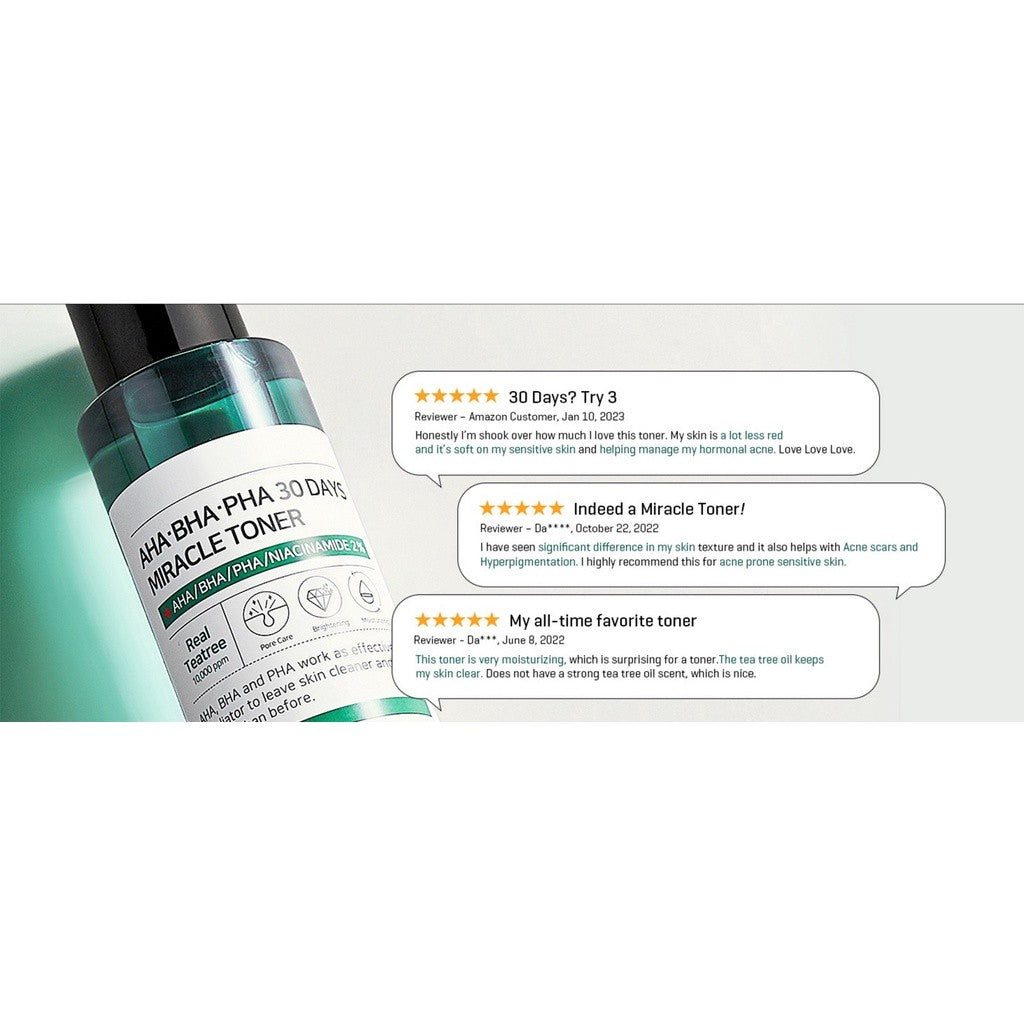 SOME BY MI AHA BHA PHA 30 Days Miracle Toner  5.07Oz/150ml  Made from Tea Tree Leaf Water for Sensitive Skin, Mild Exfoliating Daily Facial Toner, Korean Skin Care