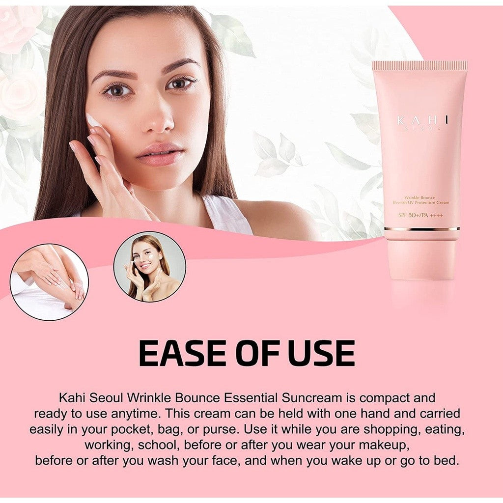 KAHI Wrinkle Bounce Blemish Essential Suncream SPF50+ PA++++ (1.69fl.oz) Korean Skin Care Ultra-Violet Protection Whitening Anti-Wrinkle All-in-one