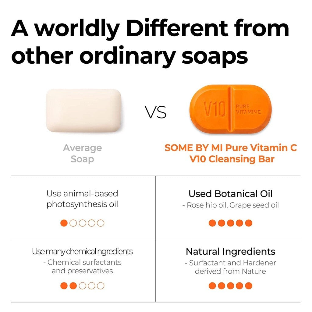 SOME BY MI Pure vitamin C V10 cleansing bar 106g, Brightening, Remove Impurities, Moisturized Finish, Blemish Care, Natural Ingredients, Korean Skin Care