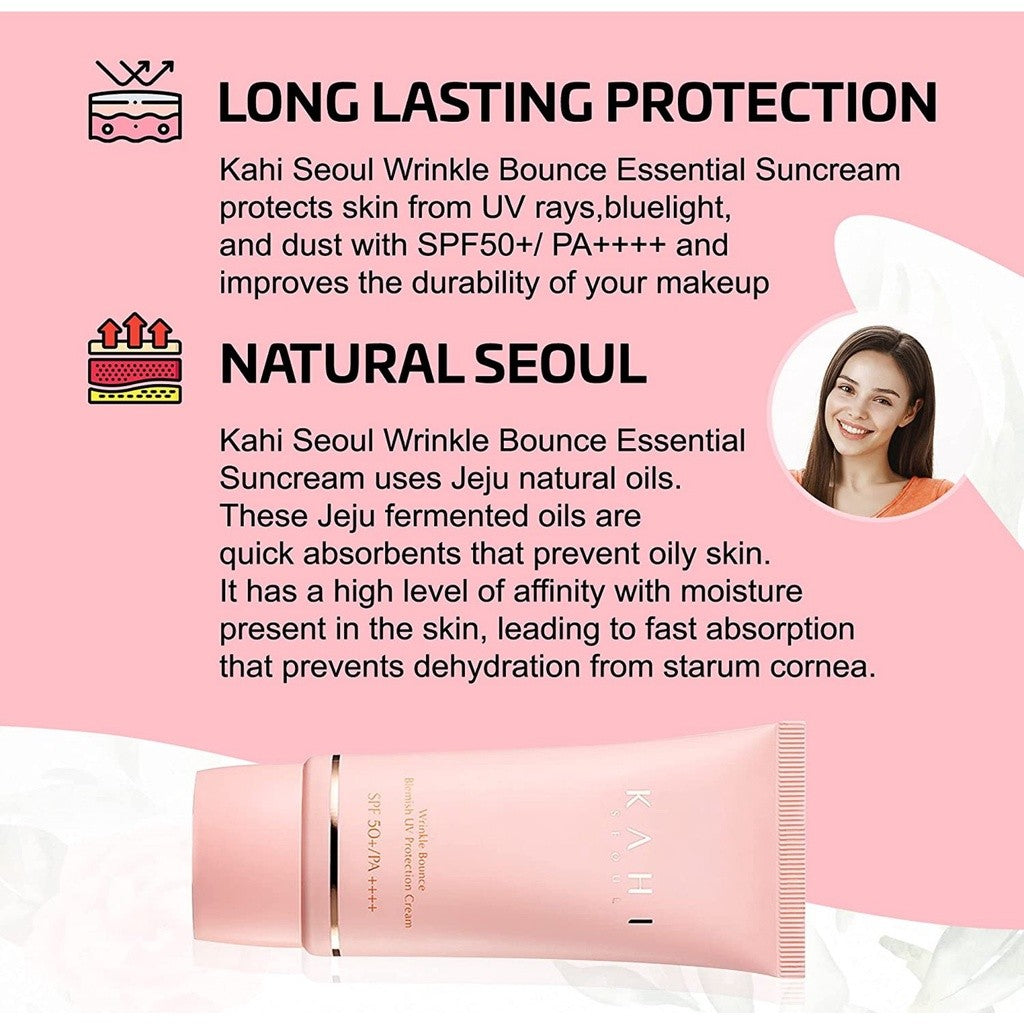 KAHI Wrinkle Bounce Blemish Essential Suncream SPF50+ PA++++ (1.69fl.oz) Korean Skin Care Ultra-Violet Protection Whitening Anti-Wrinkle All-in-one