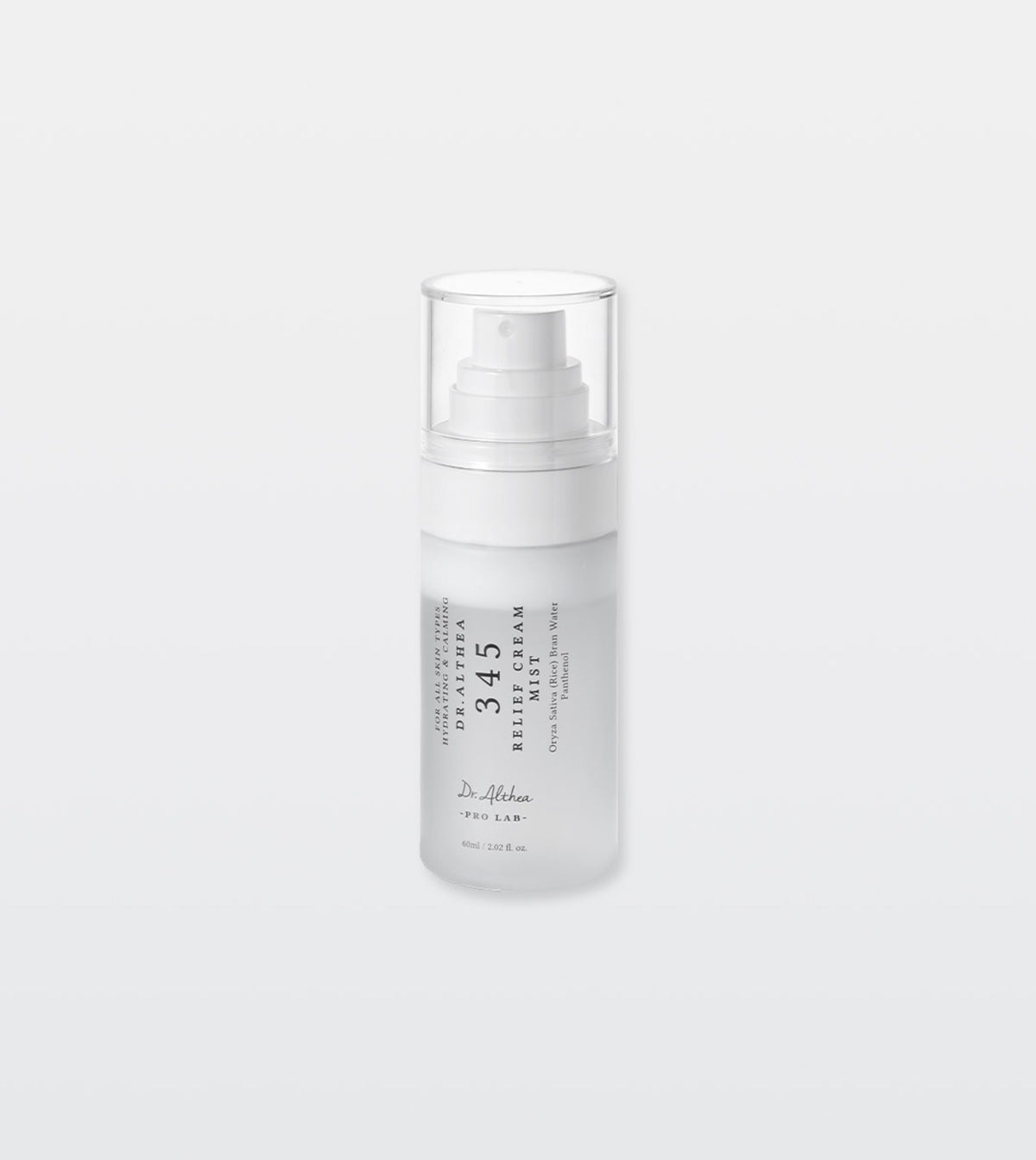 White Dr. Althea 345 Relief Cream Mist bottle with a clear cap