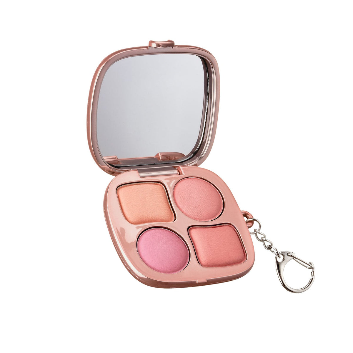Open FWEE Pocket Cheek Palette CP02 Strawberry & Lemon in a rose-gold case with four pans