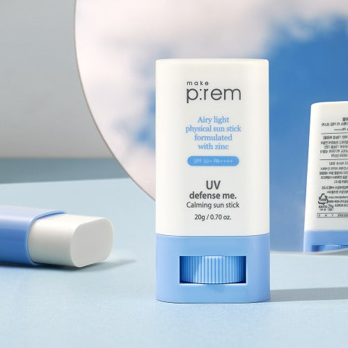 [MAKE PREM] UV Defense Me Calming Sun Stick, 20g | SPF 50+ PA++++ 0.7 Oz VEGAN Sensitive Oily Acne-Prone Skin Reef-Safe Mineral Sunscreen Non-Nano