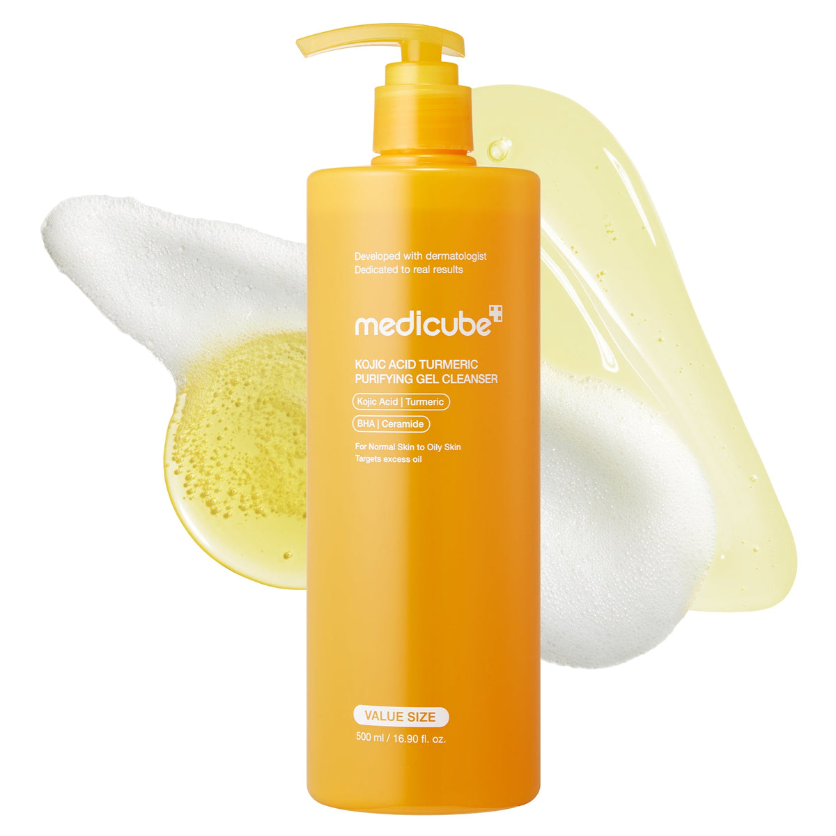 MEDICUBE Kojic Acid Turmeric Purifying Gel Cleanser, 500ml / 16.9 fl oz
