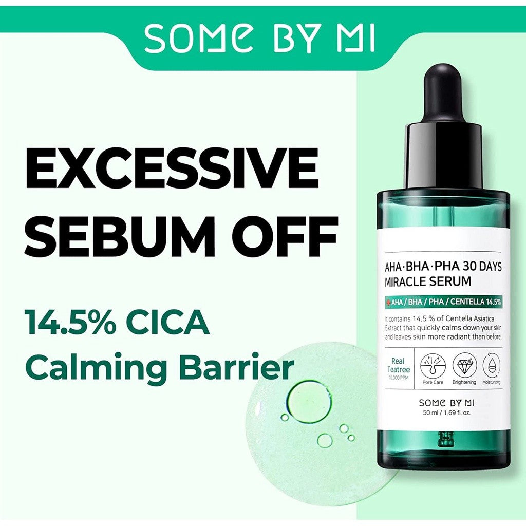 SOME BY MI AHA BHA PHA 30 Days Miracle Serum - 1.69Oz, 50ml - Made from Tea tree Leaf Water for Sensitive Skin - Sebum, Blemish Care and Remove Dead Cells - Facial Skin Care
