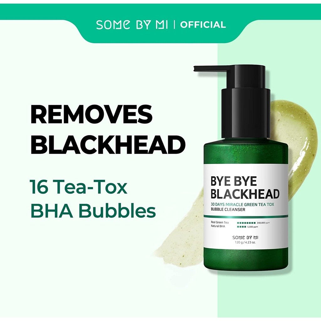 SOME BY MI Bye Bye Blackhead 30 Days Miracle Green Tea Tox Bubble Cleanser / 4.23 Oz, 120g / Pore Cleaning, Brightening and Tannin Complex Cleanser / Restoring Skin Balance