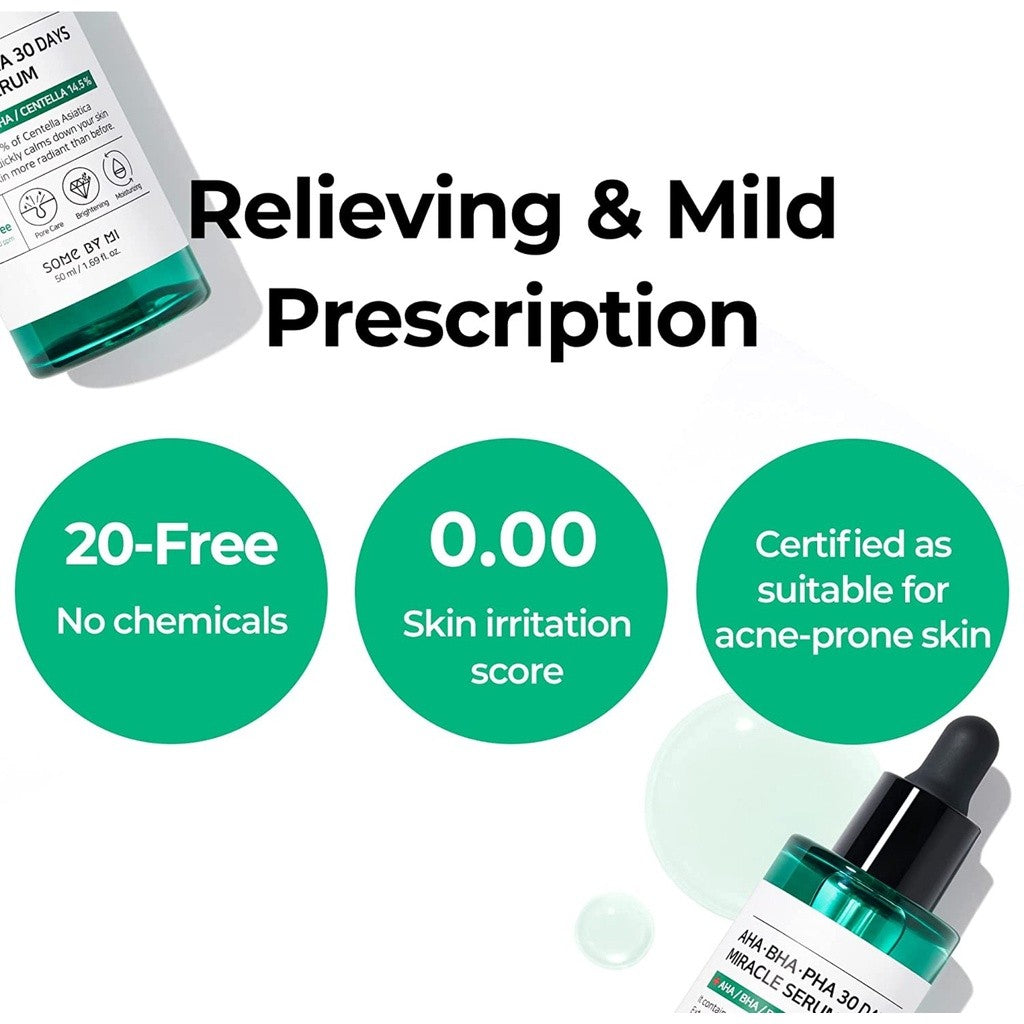 SOME BY MI AHA BHA PHA 30 Days Miracle Serum - 1.69Oz, 50ml - Made from Tea tree Leaf Water for Sensitive Skin - Sebum, Blemish Care and Remove Dead Cells - Facial Skin Care