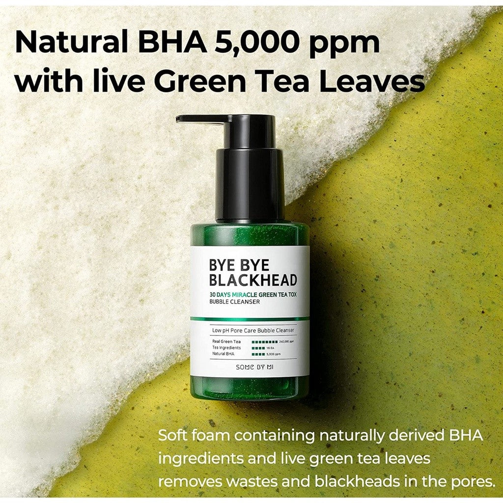 SOME BY MI Bye Bye Blackhead 30 Days Miracle Green Tea Tox Bubble Cleanser / 4.23 Oz, 120g / Pore Cleaning, Brightening and Tannin Complex Cleanser / Restoring Skin Balance