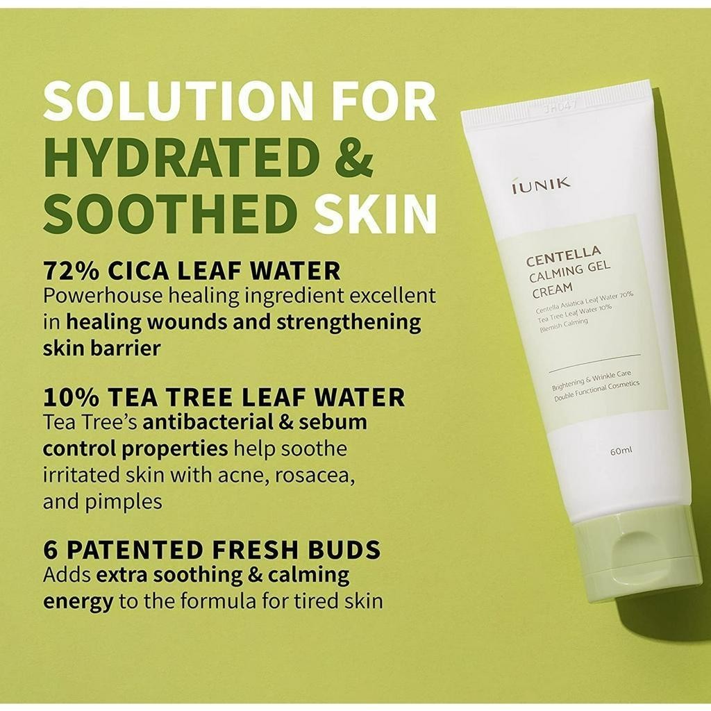 IUNIK Centella Calming Gel Cream 60mL, Vegan Non-Sticky Face Moisturizer