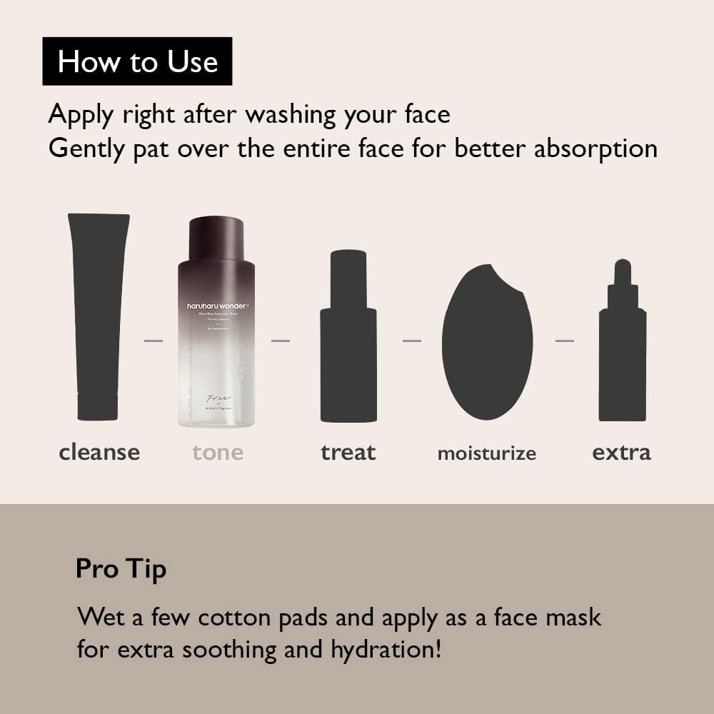 Haruharu Wonder Black Rice Hyaluronic Toner for Sensitive Skin, 10.1 fl oz / 300ml | Alcohol Free, Fragrance Free | Vegan, Cruelty Free, EWG-Green