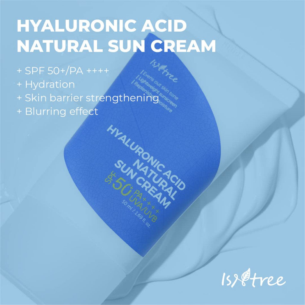 ISNTREE Hyaluronic Acid Natural Suncream SPF50 PA++++ 50ml 1.69 fl.oz | Evens out skin tone | Lightweight sunscreen | Replenishes moisture