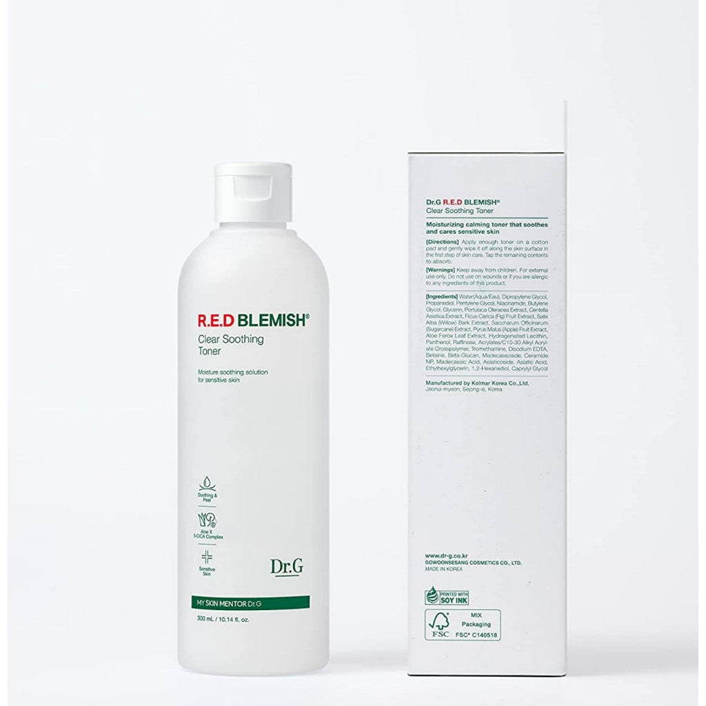 Dr.G RED Blemish Clear Soothing Toner 300mL/10.14oz KOREA Beauty Korean Skin Care Calming Mild exfoliation AHA BAH Hydrating Hyaluronic acid