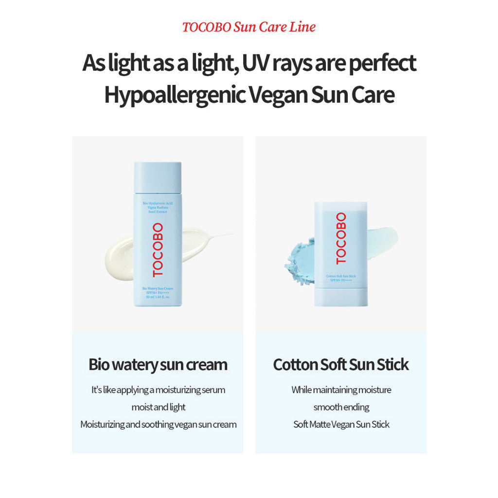 TOCOBO Bio Watery Suncream, Cotton Soft Sunstick, Vita Tone Up Suncream SPF50+ PA++++