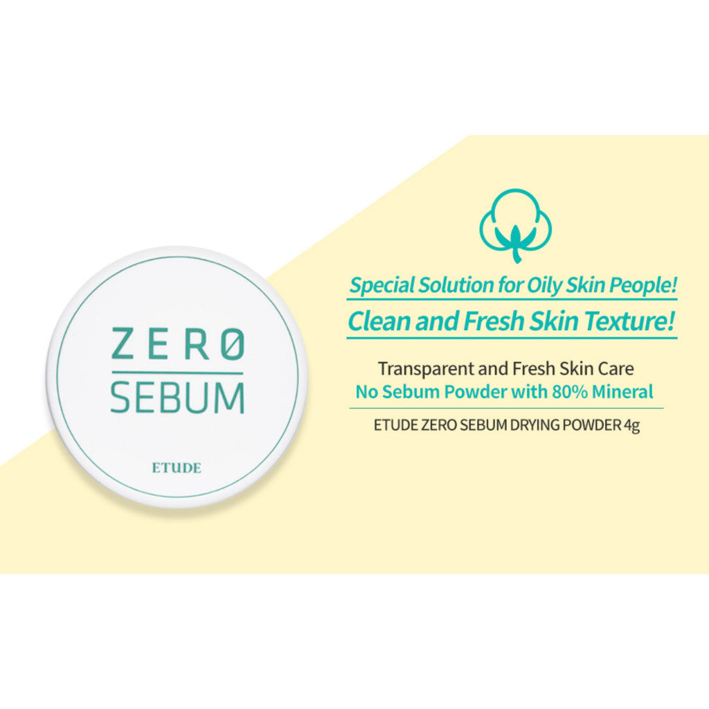ETUDE Zero Sebum Drying Powder 4g New | Lightweight Oil Control No Sebum Loose Face Powder with 80% Mineral | Long Lasting for Setting or Foundation Makes Skin Downy