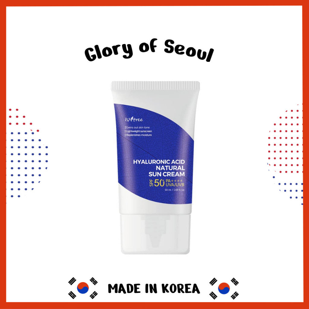 ISNTREE Hyaluronic Acid Natural Suncream SPF50 PA++++ 50ml 1.69 fl.oz | Evens out skin tone | Lightweight sunscreen | Replenishes moisture