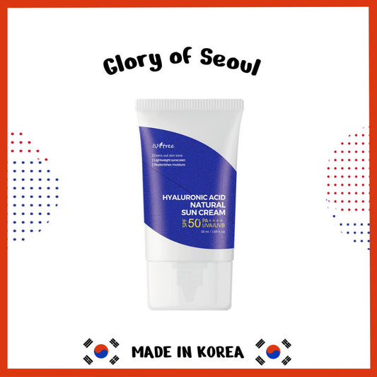 ISNTREE Hyaluronic Acid Natural Suncream SPF50 PA++++ 50ml 1.69 fl.oz | Evens out skin tone | Lightweight sunscreen | Replenishes moisture