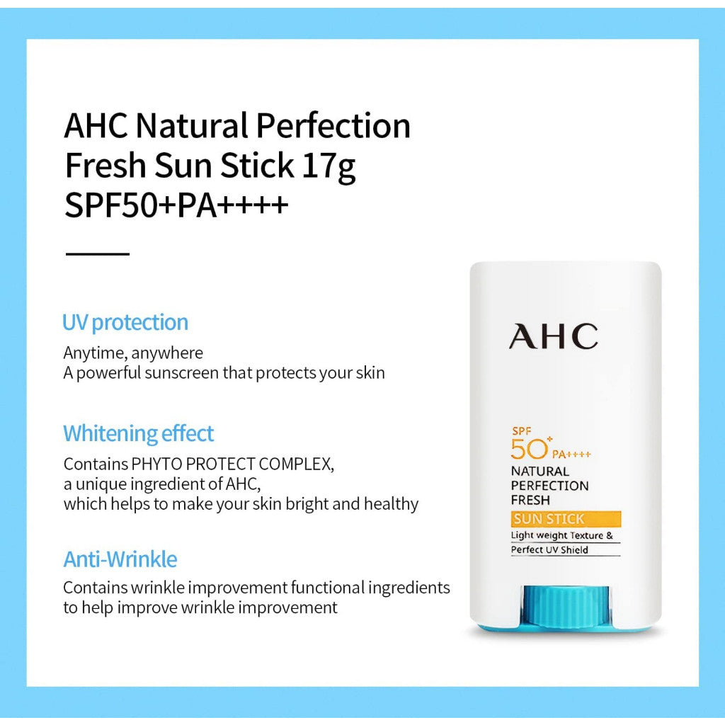 AHC Natural Perfection Double Shield Sun Stick SPF50+ PA++++, Natural Perfection Fresh Sun Stick SPF50+ PA++++, Korean Beauty UV Protect
