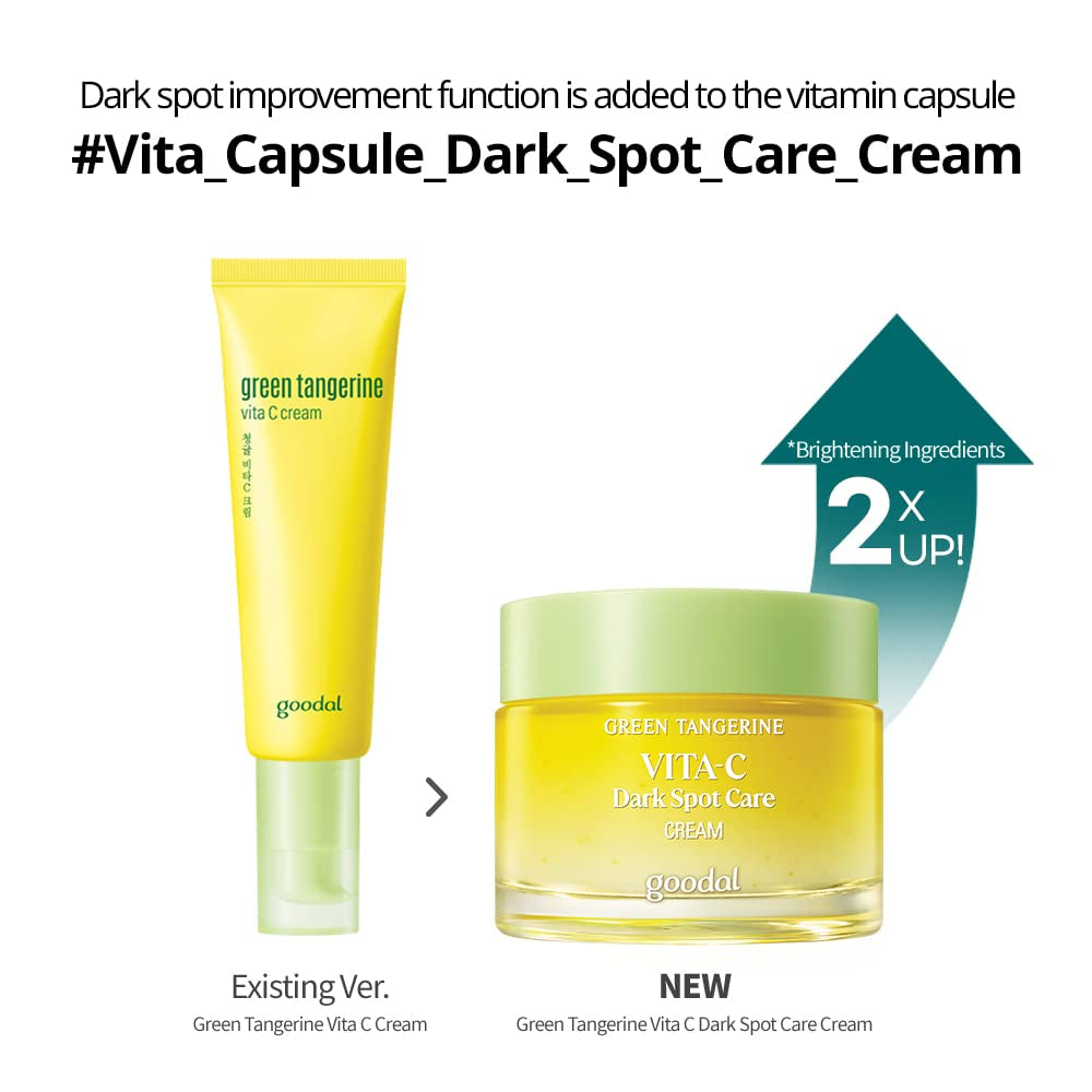 GOODAL Crema de Vitamina C de Mandarina Verde 50mL / 1.69 fl oz. Cuidado de la piel coreano hidratante e iluminador con cápsulas de vitamina C