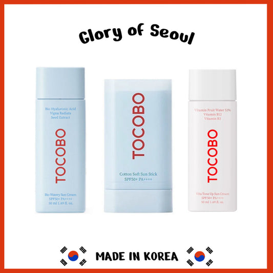 TOCOBO Bio Watery Suncream, Cotton Soft Sunstick, Vita Tone Up Suncream SPF50+ PA++++