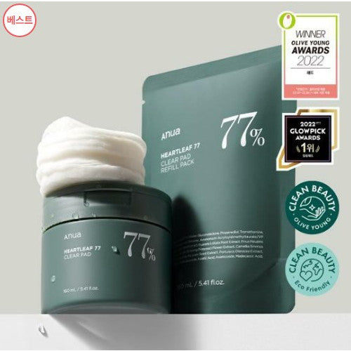 [ORIGINAL PRODUCT+REFILL SET] ANUA Heartleaf 77 Clear Pad 70 Pads 160ml + 70 Pads 160ml