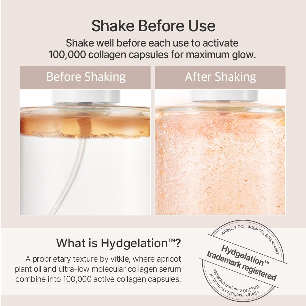 (Free Gift) VITKLE Apricot Collagen Gel Serum Mist 100ml + Free Heart Bottle Keychain
