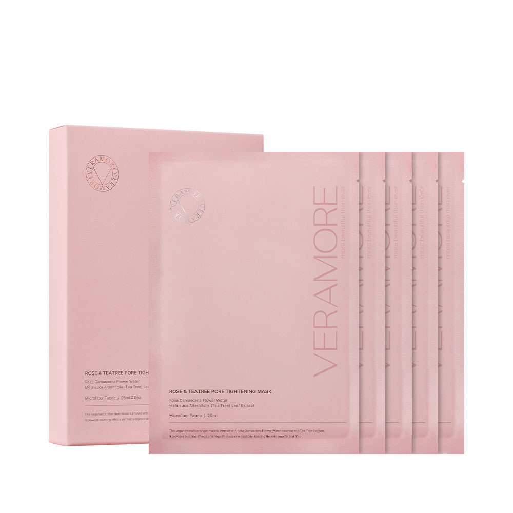 VERAMORE Mask Pack 1 Box (5 Sheets) (2 Types) │ Rose & Tea Tree Pore Tightening / Brightening Tone-up