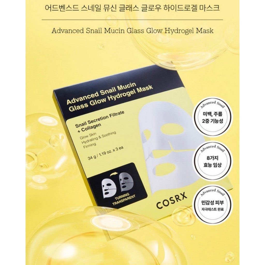 [NEW] COSRX Advanced Snail Mucin Glass Glow Hydrogel Mask, 34g (1box=3sheets / 1sheet)