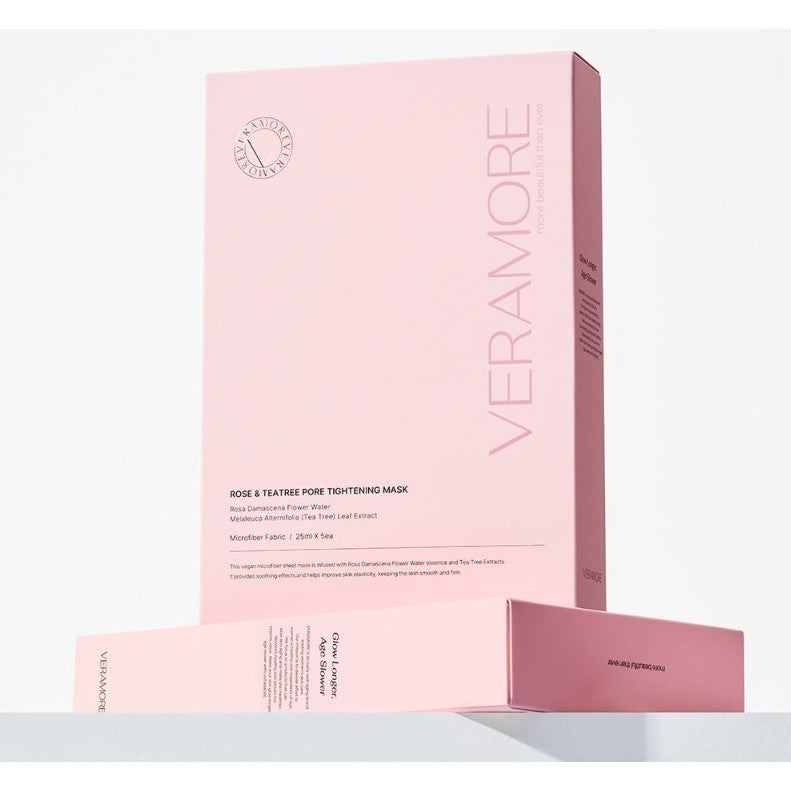 VERAMORE Mask Pack 1 Box (5 Sheets) (2 Types) │ Rose & Tea Tree Pore Tightening / Brightening Tone-up