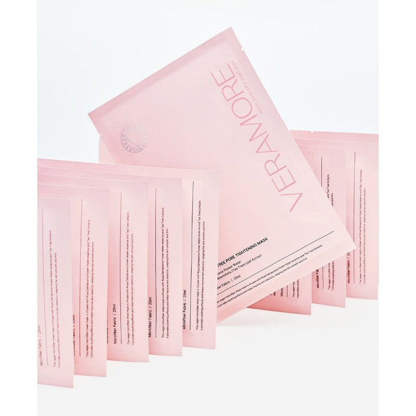 VERAMORE Mask Pack 1 Box (5 Sheets) (2 Types) │ Rose & Tea Tree Pore Tightening / Brightening Tone-up